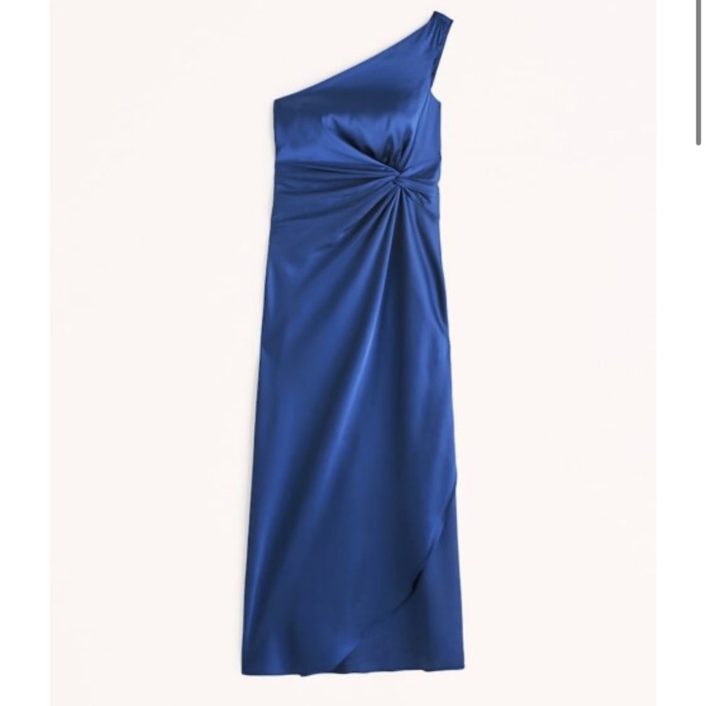 NWT Abercrombie & Fitch One Shoulder Satin Knotted Midi Dress Small Blue